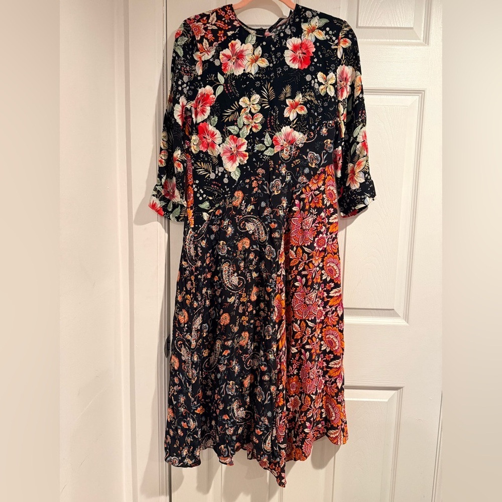Zara Black and Orange Floral Long Sleeve Dress